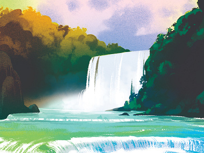 Waterfall art illustration landscape nature