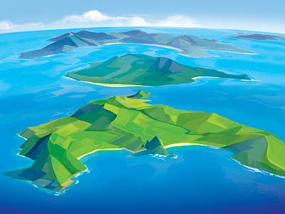 South Pacific art color illustration landscape