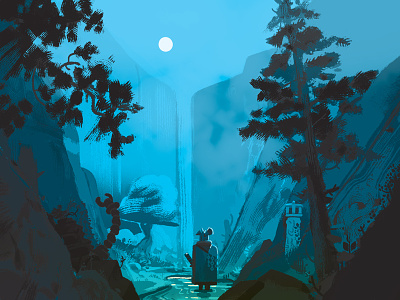 Moonlight art color illustration landscape