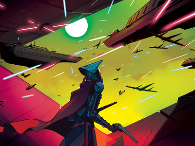 Space Battle art art illustration neon scifi