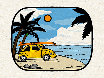 Good vibes artwork beach holiday illustration landscape scenery volkswagen