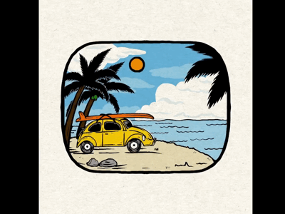 Drawing process artwork badge beach holiday illustration timelapse tree van volkswagen