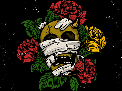 Devil skull among the rose