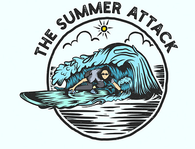 Summer Attack apparel apparel design art artwork beach design drawing freelance design handdrawn illustration shirt summer surfing tshirt tshirt art tshirt design vector woman