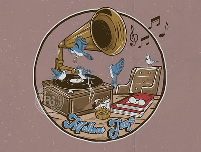 Mellow Jays art artwork bird blue jays brand branding classic design drawing handdrawn illustration illustrator logo music retro singing vibes vynil