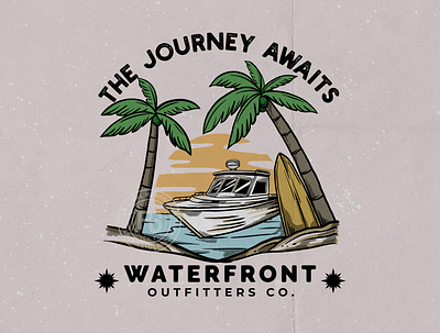 The Journey art artwork beach board brand branding design drawing handdrawn illustration illustrator journey logo retro sea ship surfboard