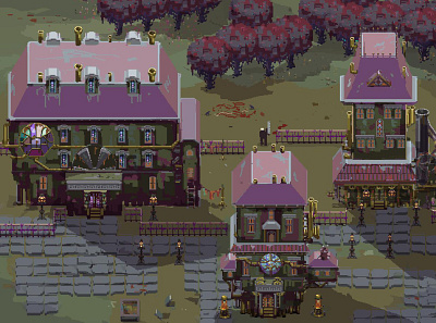 Sleepy town scene 1 environment design pixel art