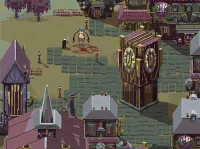 Sleepy town scene 2 environment design pixel art