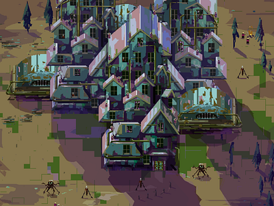 City of abandoned towers environment design pixel art