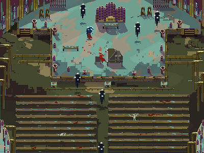 Decrepit concert hall environment design game art pixelart