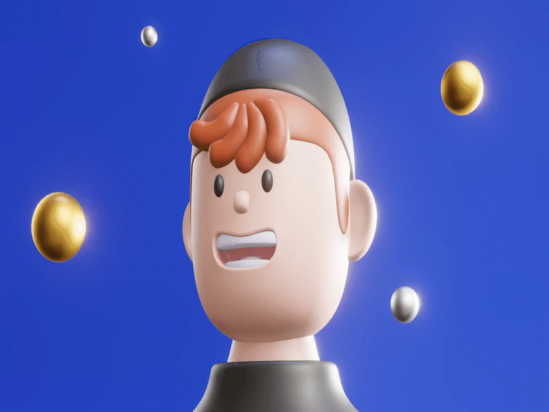 Eye Blink 3d blender cap clay claymation eevee gif gold hat human move practice render rotation silver solid