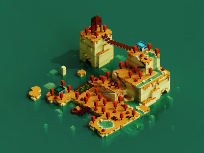 Voxel Island autumn design island magica voxel magicavoxel ocean sea voxel