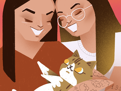 Happy family 👩🏻🐱👩🏻 cat couple family illustration illustrator ipad lady lgbt love portrait procreate tattoo woman