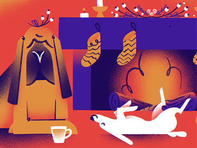 Christmas dog Nº 10: A good way to spend a winter day 🐶🪵 cachorro christmas cozy decoration dog fireplace h house hund illustration natal pet