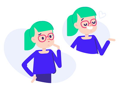 Illustration Guide Study - Girl using glasses expressions flat geometric girl illustration