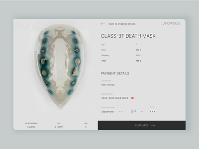 Daily UI :: 002 Death Mask Credit Card Checkout app biology design graphic design neri oxman ui uiux ux