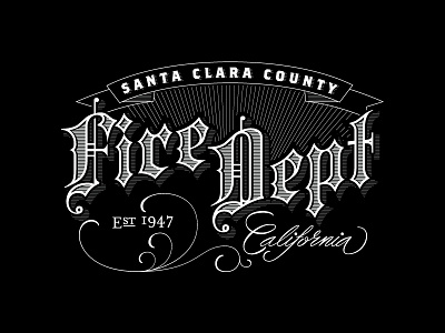 Santa Clara County Fire Department blackletter calligraphy illustration lettering script type typography vector vintage