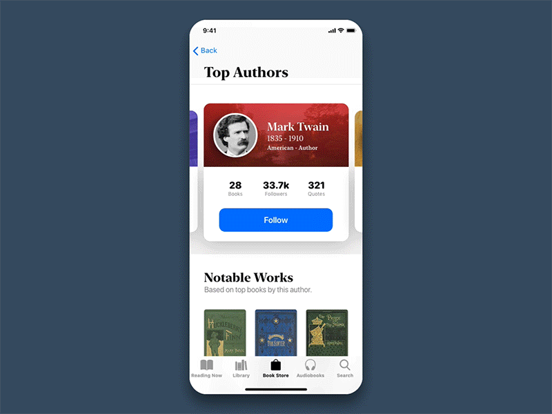 Daily UI 006 - Author Profile 006 adobe xd author books cards carousel daily ui dailyui ibooks iphone profile ui ui design user profile