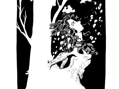 dryad blackandwhite dryad fantasyart forest illustration inkscape procreate spirit tree