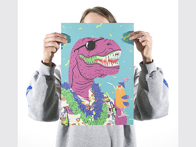 Tropical T-rex Poster 80s art artwork colour design dinosaur illustration illustration art illustrator poster poster art print t rex vaycay