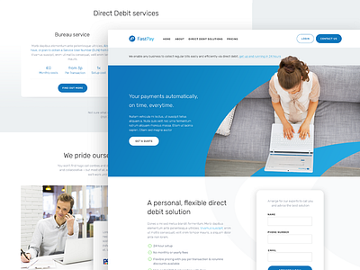 Direct Debit Services Home Page blue clean homepage money type web web design website