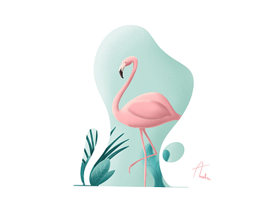 Flamingo animal bird drawing flamingo green illustration pink plants procreate wings