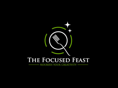 The Focused Feast Logo dish feast logo focus focused logo fork photographer logo restaurant photography sparkle