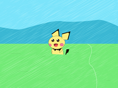 Baby pikachu full flat free grass illustration mountains pokemon rebound texture vector