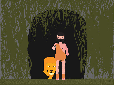 Warrior with a Spear cave character flat illustration lion spear vector warrior