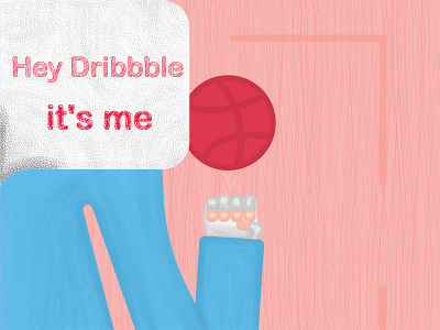 Hey Dribbble it's me ! character door dribbble flat grain illustration knock texture vector