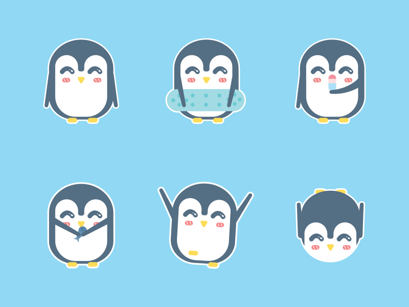 Cute penguin design fish flat float gif happy ice cream illustration penguin stick stickers vector