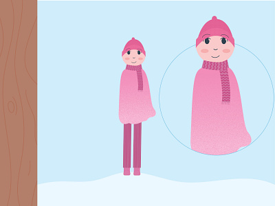 Winter 2d cap character design flat girl grain ice illustration scarf snow texture tree vector