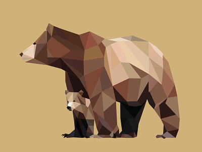 Polygonal Bear Fam bear brown cub design graphic illustration polygon polygonal polygonalvector polygons vector