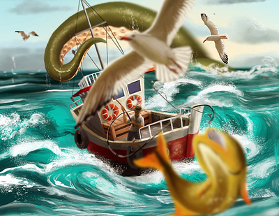 Fishing animation 2d books concept art design design art digital 2d fishing game art game artist illustration new work ocean