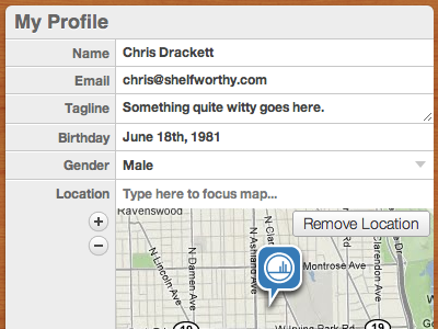 Shelfworthy Profile Form form google maps helvetica neue profile