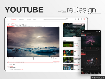 YouTube reDesign app concept design interface mobile redesign ui ux video web web design website youtube