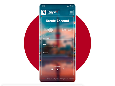 Travel 2 Japan App - Sign Up Form adobexd app createwithadobexd design form japan logo minimal mobile signup travel ui ux