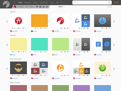Dribbble Menu Bar & Shots Page Redesign