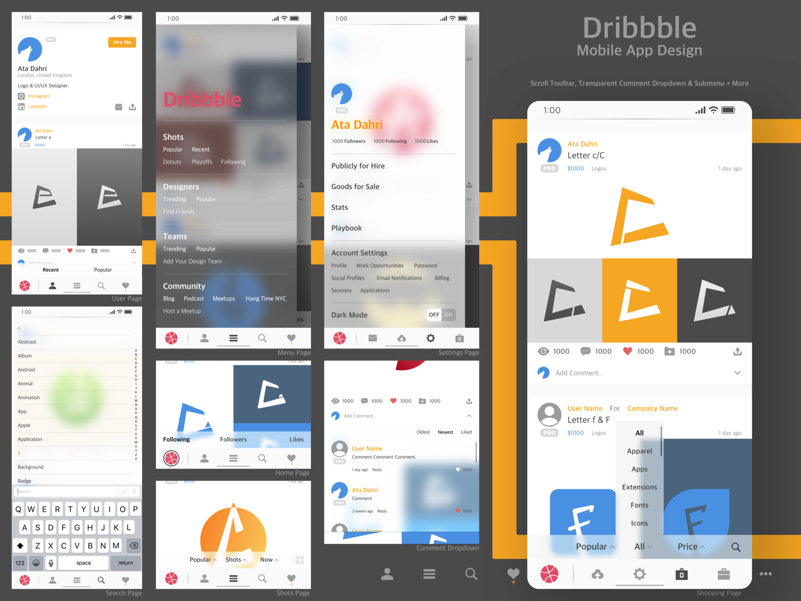 Dribbble Mobile App Design + Scroll Toolbar by Ata (Farhan) Dahri on ...