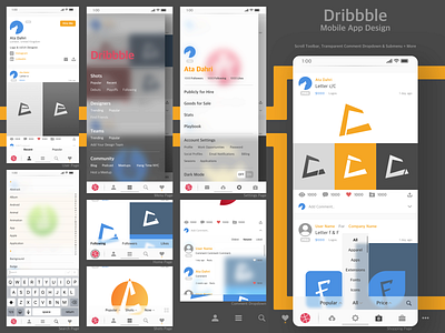 Dribbble Mobile App Design + Scroll Toolbar app design dribbble mobile sketch ui ux vector