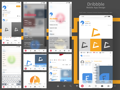 Dribbble Mobile App Design + Scroll Toolbar