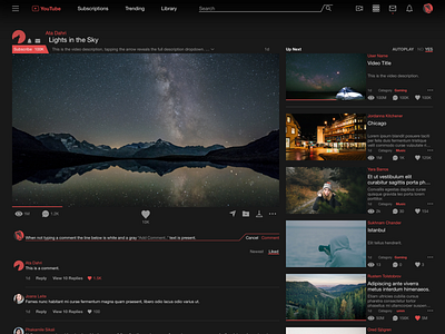 Youtube Video Page Design - Dark Mode design sketch ui ui design uidesign ux web design webdesign website youtube