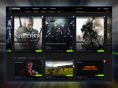 Steam UI reDesign - Store Page - Dark Mode dark design game steam store ui ux webdesign website