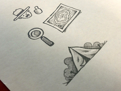 Little drawings for a thing magnifying glass map ranger tent