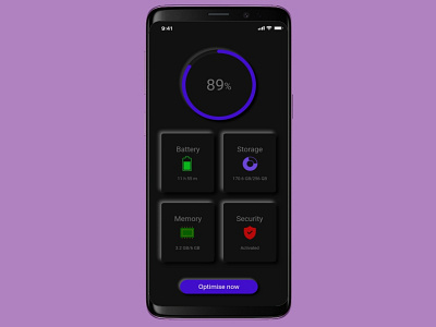 Neumorph / Skeuomorph Device manager (dark mode) app battery dark mode design device manager memory neumorphism trending ui ux