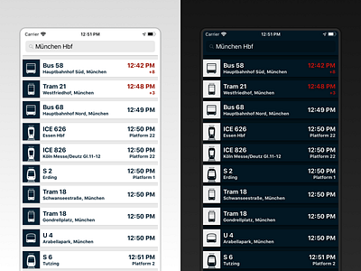 Abfahrten 2.0 app dark mode design interface ios ipad iphone public transit public transport public transportation ui