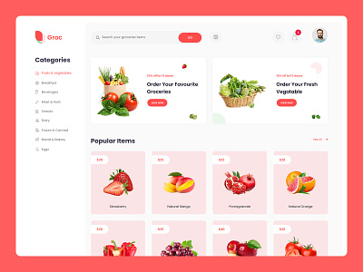 Grocery Shop Web UI Design delivery eatables ecommerce electronics food delivery fruits grocery market nuts organic psd shopping supermarket template design ui ux vegetables
