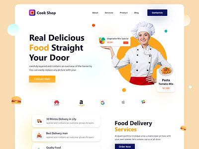 Food Cooking Home Concept design food food cook food cooking food delivery restaurant template design typography ui ui ux website