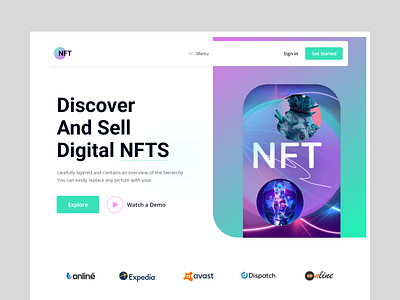 NFT Landing Page crypto art crypto collectibles design digital art digital marketplace nft nft world buying selling non fungible token template design typography ui ui ux website