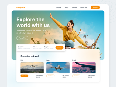 Travel landing page Concept booking tickets design template design tour and travel travel agency travel tours typography ui ux website